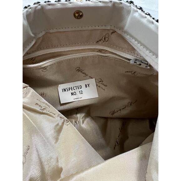 Vintage Signed Whiting Davis Cream Enamel Purse Evening Bag Doorknocker Accent - Picture 9 of 9